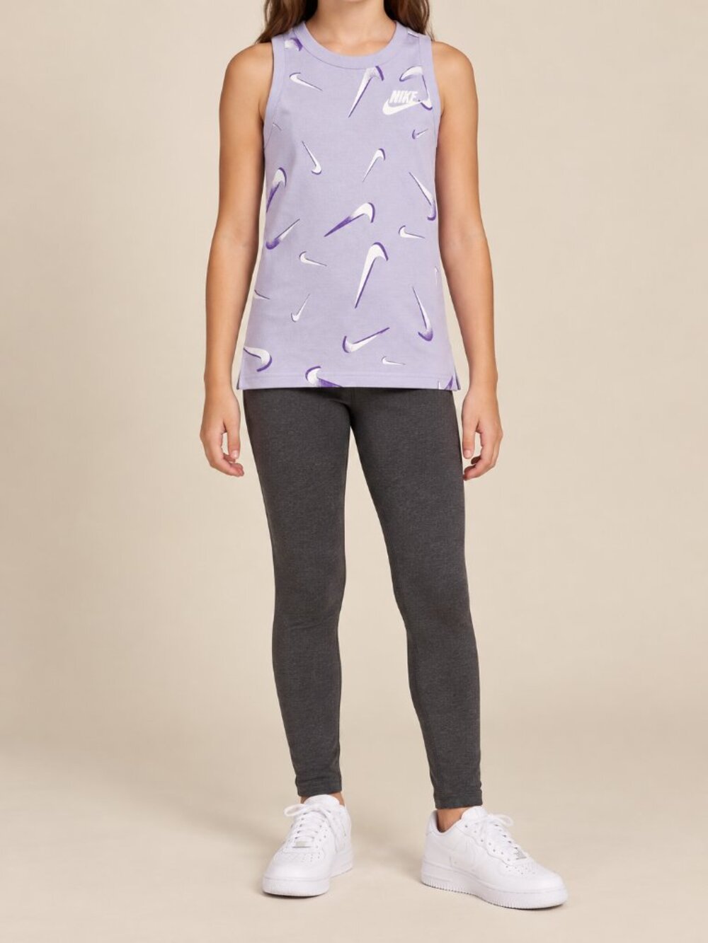 Nike Girls L Lavender Allover Swoosh French Terry Tank Top NWT